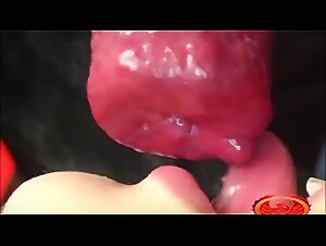 Asian woman filmed at home attempting extreme sex cam with her dog