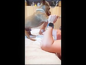 Beautiful girl and her dog in a beastly video