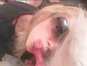 Blonde gets licked by her dog
