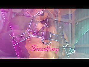 Brutally animalistic man with his dog in extreme scenes