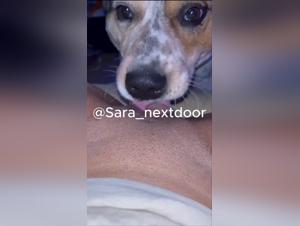 Canine enthusiasm: the satisfaction of a teenager on her dog