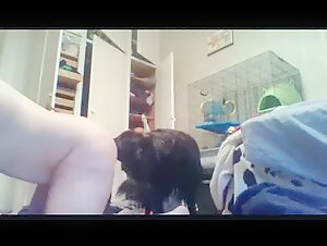 Chubby woman and her dog in a beastly video