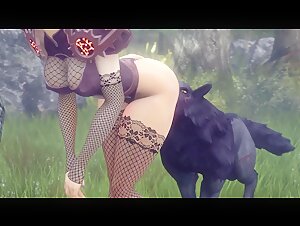 Confident woman in nature with a wolf (HD)