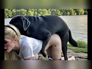 Extreme zoophilic experience: dominated blonde, insatiable black lab