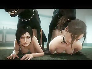 Front view - Ada Wong and Claire Redfield in an animated zoophilic scene