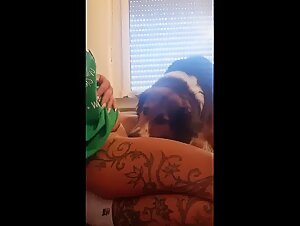 Miss Alice smokes her dog after a fuck with the master