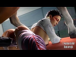 Slut gets fucked by a horse in this hardcore zoophilia clip