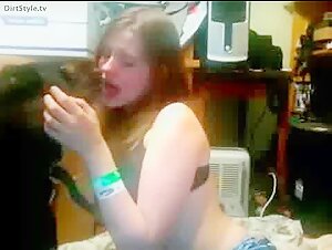 Teenage Girl and Dog Kissing