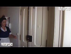 Thick woman from behind lowers with a dog